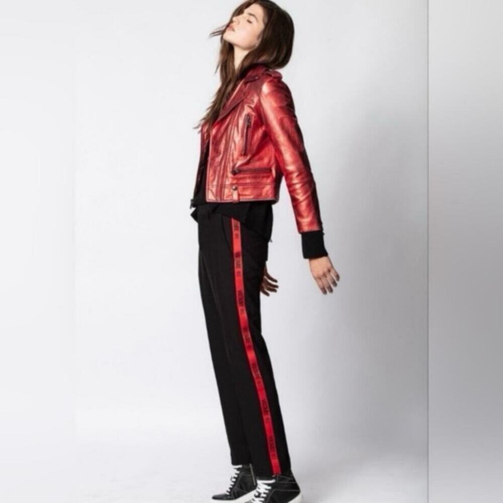 Zadig & Voltaire Black Pomelo Band Red Logo Side Stripe Trouser Pant 38 M
